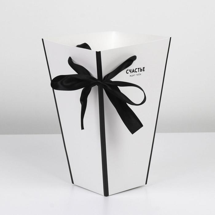 Коробка для цветов на лентах «Шанель», 17 х 25 х 9 см - фото 1898090311