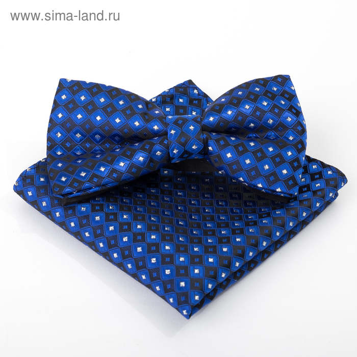 Набор для мальчика галстук бабочка 10 х 5, платок 18 х 18, п/э, синий - Фото 1