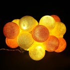 НИТЬ, 3.5 м, с насад "Хлопковый шарик 6 см", 20 LED, 3*АА (не в компл), жёлто-оранж - Фото 1