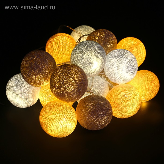 НИТЬ, 3.5 м, с насад "Хлопковый шарик 6 см", 20 LED, 3*АА (не в компл), "мила" - Фото 1