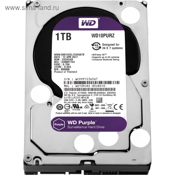 Жесткий диск WD Purple Video 1Tb (WD10PURZ) SATA-III - Фото 1