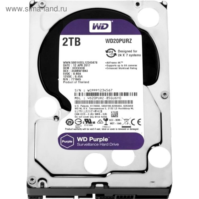 Жесткий диск WD Purple Video 2Tb (WD20PURZ) SATA-III - Фото 1