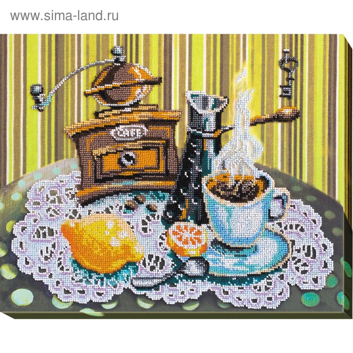 Набор для вышивки бисером на натуральном художественном холсте "Кофе с лимоном" - Фото 1