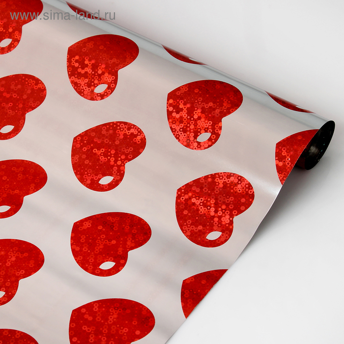 Пленка голографическая «Сердца», красная 0,7 х 7 м, 200 г - Фото 1