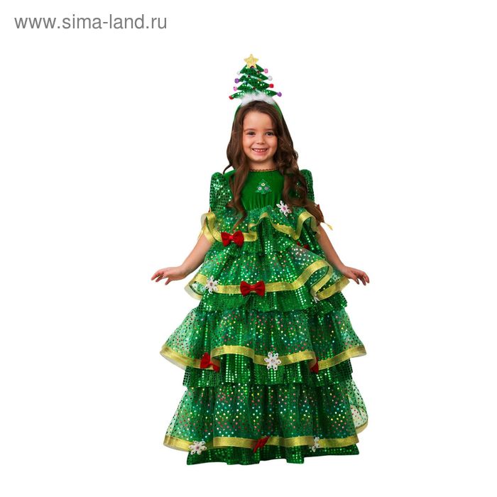 Карнавальный костюм «Ёлочка-Царица», платье, ободок ёлочка, размер 34, рост 128 - Фото 1