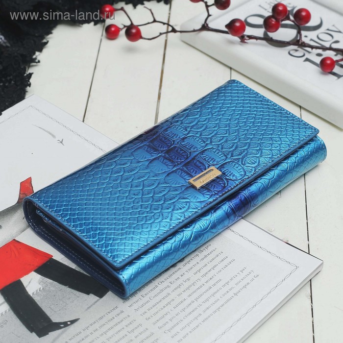 Кошелёк женский, 2 отдела рамка, 2 отдела, для карт на клапане, цвет голубой - Фото 1