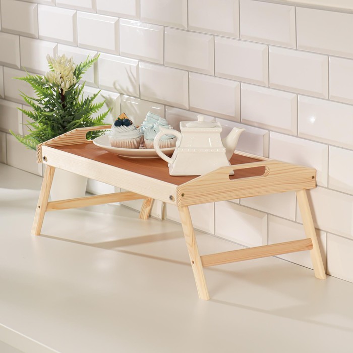 Столик для завтрака складной, 50×30 см, с ручками, светлый - Фото 1