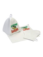 Набор для бани с принтом «Самому лучшему банщику», 3 предмета: шапка, коврик, рукавица, шерсть 30%, полиэфир 70%, светлый, «Банная забава» - Фото 1