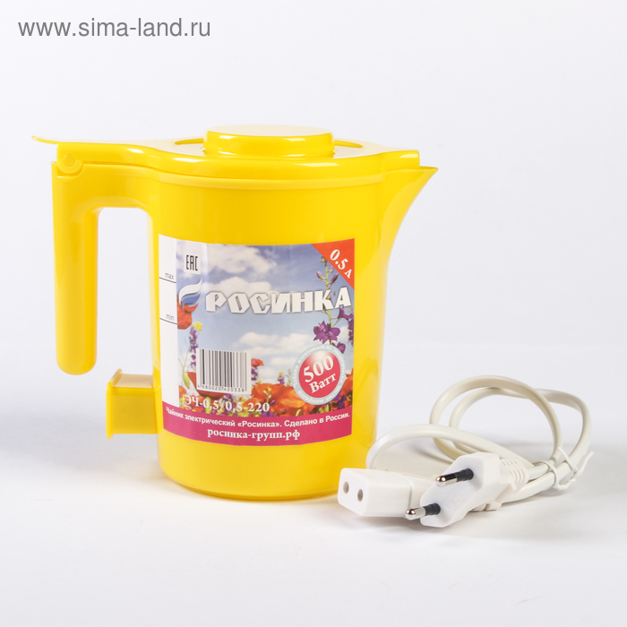 Чайник электрический "Росинка" ЭЧ-0, 5/0, 5-220, 0.5 л, 500 Вт, желтый - Фото 1