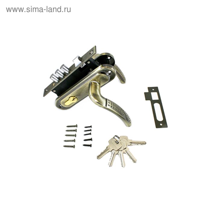 Замок врезной «АЛЛЮР» 132/3-61 А(1232) AB, с ручкой, малый корпус, цвет старая медь