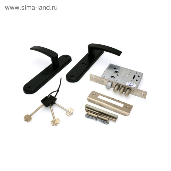 Замок врезной BORDER ЗВ 9-8/13, с ручкой, без ц/м, черный - Фото 1