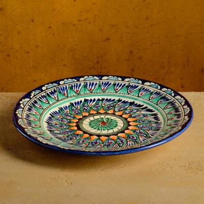 Тарелка узбекская Риштанская Керамика «Цветы», d=22 см, синяя