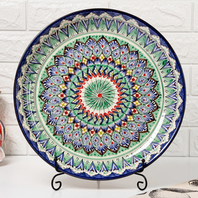 Ляган узбекский Риштанская керамика «Узоры», для плова, d=36 см, синий