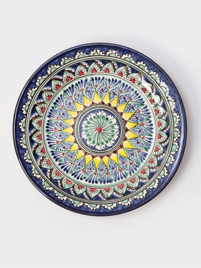 Тарелка Риштанская Керамика «Цветы», d=22 см, синяя МИКС