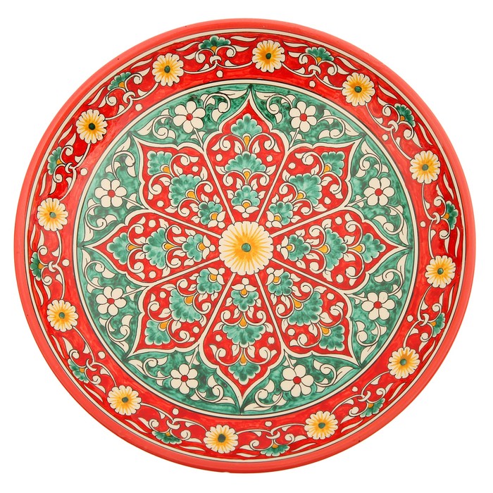 Ляган Риштанская Керамика "Цветы", 31 см, красный - фото 1905439886