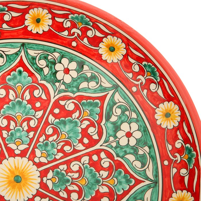Ляган Риштанская Керамика "Цветы", 31 см, красный - фото 1905439887
