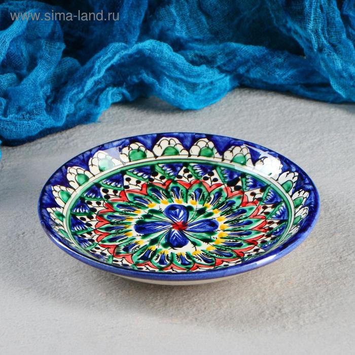 Тарелка Риштанская Керамика "Цветы", синяя, плоская, 15 см, микс - Фото 1