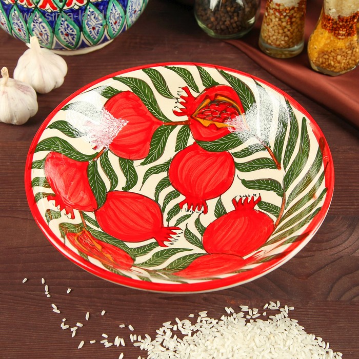 Бульонница узбекская Риштанская Керамика «Гранаты», 1.1 л, d=23 см, белая, красная - Фото 1