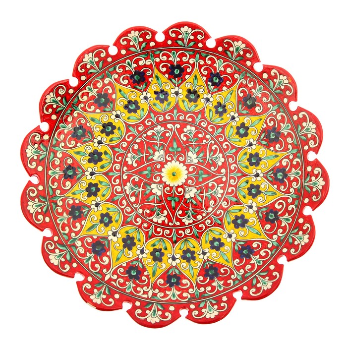 Ляган Риштанская Керамика "Цветы", 41 см, жёлтый микс, рифлённый - фото 1905440073