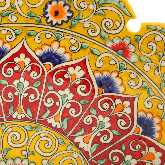 Ляган Риштанская Керамика "Цветы", 41 см, жёлтый микс, рифлённый - фото 1925868841