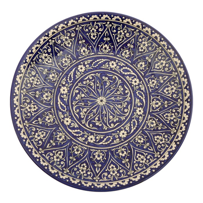 Ляган круглый Риштанская Керамика, 41см, кара калам, микс - фото 1883333049