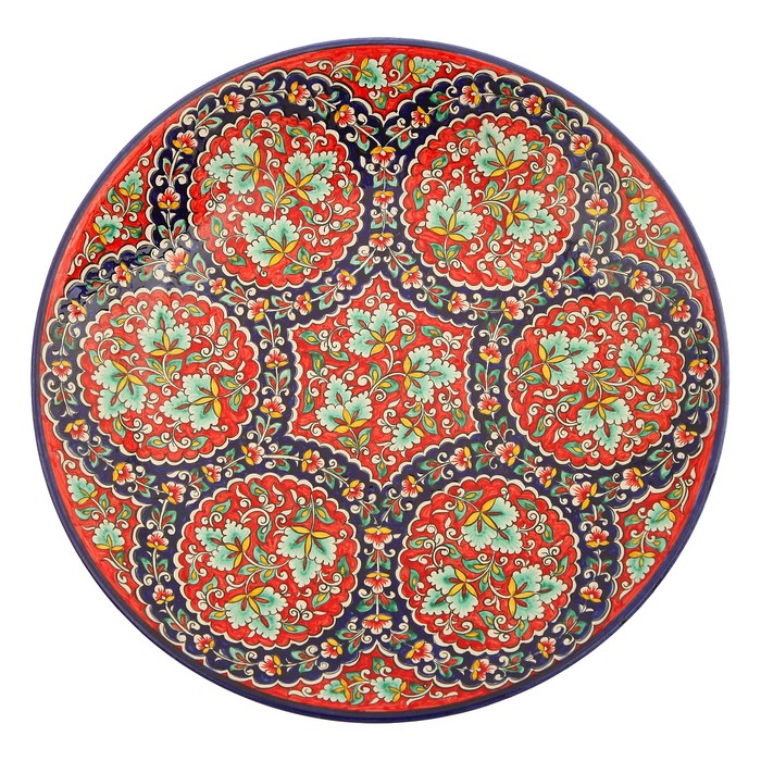 Ляган круглый Риштанская Керамика, 41см, кара калам, красный, микс - фото 1883333053