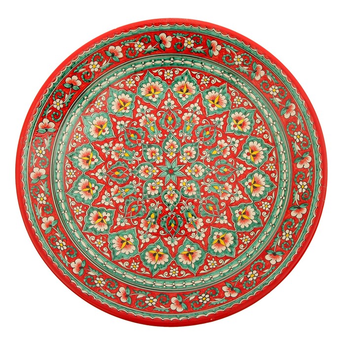 Ляган круглый Риштанская Керамика, 41см, кара калам, красный, микс - фото 1905440151