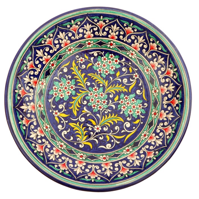Ляган Риштанская Керамика "Цветы", 33 см, синий микс - фото 1881847252