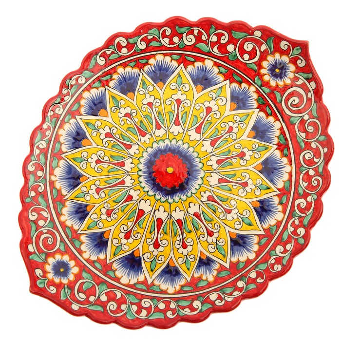 Ляган Риштанская Керамика "Цветы", 31 см, красный, рифлёный - фото 1905440191