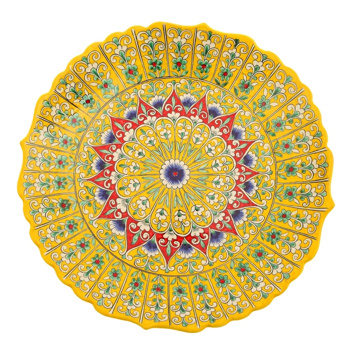Ляган Риштанская Керамика "Цветы", 41 см, красный, рифлённый - фото 1905440209