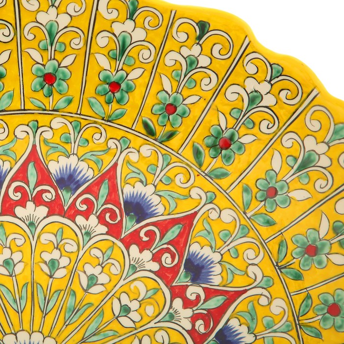 Ляган Риштанская Керамика "Цветы", 41 см, красный, рифлённый - фото 1905440210