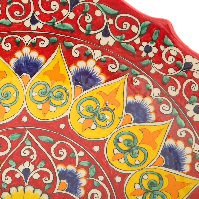 Ляган Риштанская Керамика "Цветы", 41 см, красный, рифлённый - фото 1905440212