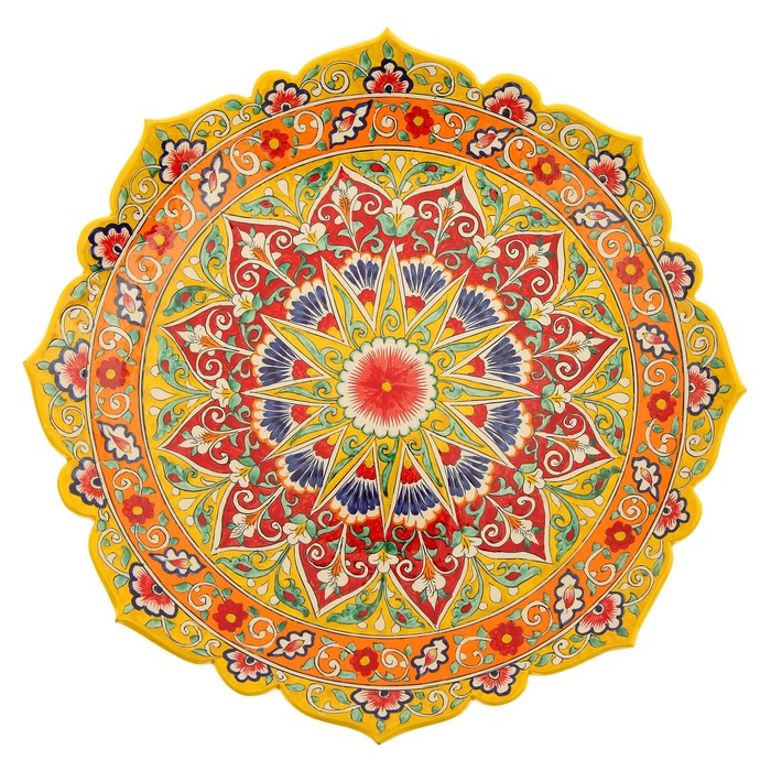 Ляган Риштанская Керамика "Цветы", 40 см, красный микс, рифлённый - фото 1883333119