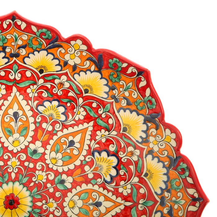 Ляган Риштанская Керамика "Цветы", 40 см, красный микс, рифлённый - фото 1883333122
