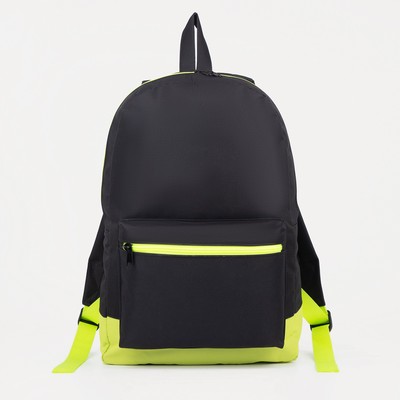 Рюкзак молодёжный из текстиля на молнии, 1 карман, цвет чёрный/зелёный