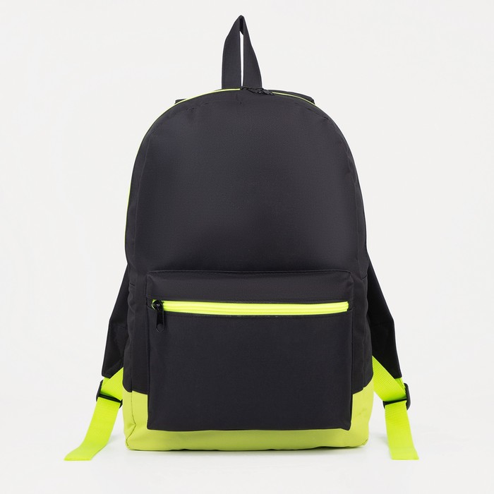 Рюкзак молодёжный из текстиля на молнии, наружный карман, цвет чёрный/зелёный