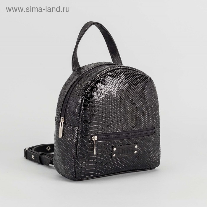 Сумка-рюкзак женский, отдел на молнии, наружный карман, змея, цвет чёрный - Фото 1