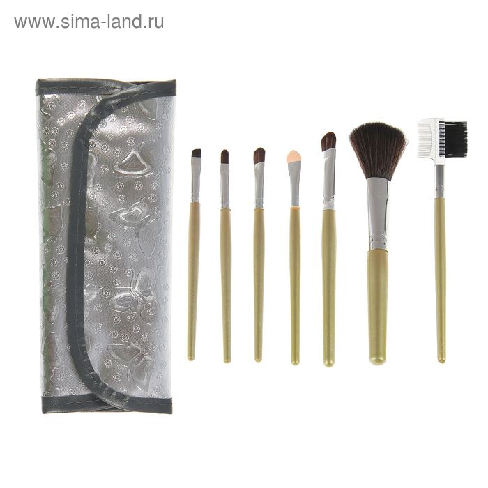Набор кистей для макияжа "Бабочки", 7 предметов, на кнопке, цвет серебро - Фото 1