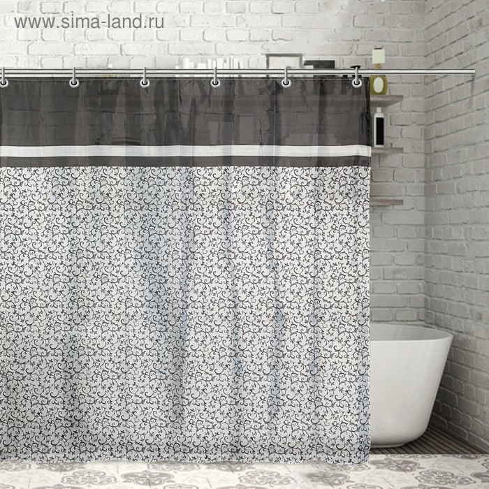 Штора для ванны Доляна «Узор», 180×180 см, полиэстер, цвет чёрно-белый - Фото 1