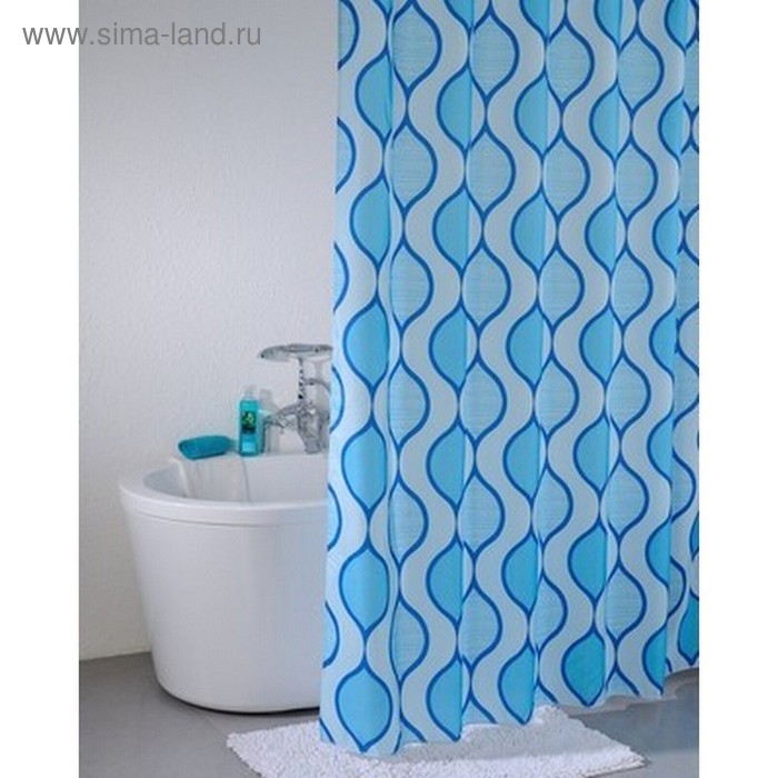 Штора для ванной комнаты 200х200 см, Curved Lines, blue - Фото 1
