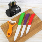 Набор кухонный на подставке, 4 предмета: ножи 7,5 см, 10 см, 12,5 см, овощечистка, цвет МИКС - Фото 2