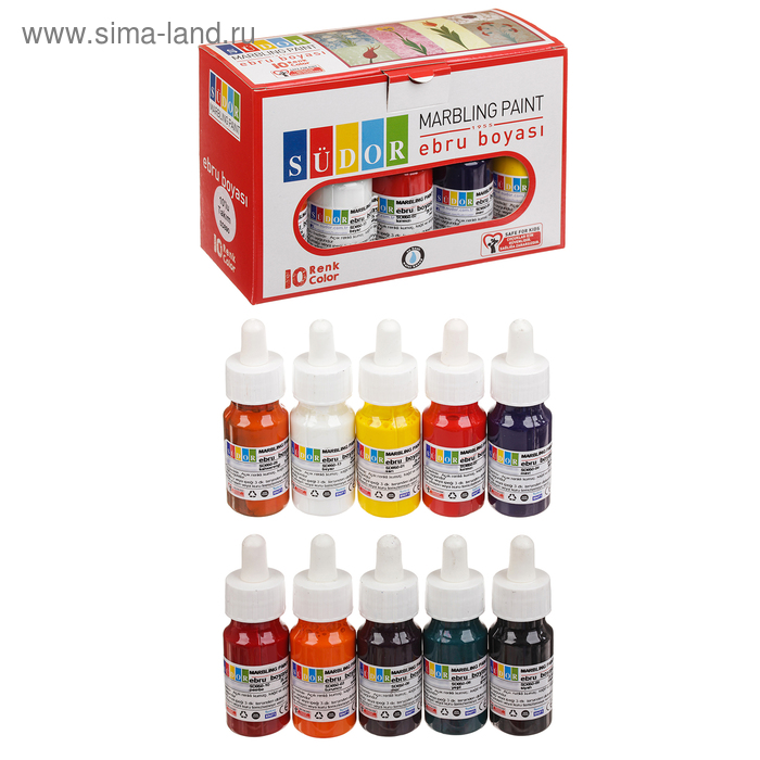 Краска Эбру с пипеткой, 1 шт 25 мл, набор 10 цветов - Фото 1