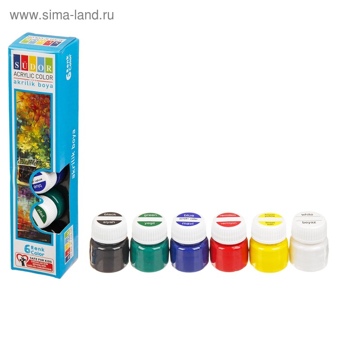 Краски акрил 1 шт 15 мл, набор 6 цветов - Фото 1