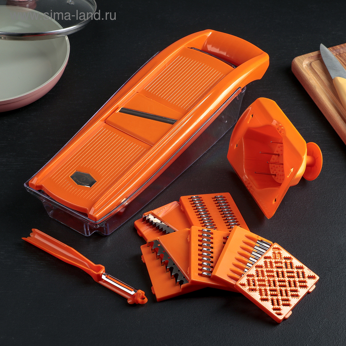 Набор для резки овощей №2,с 7 насадками, овощечисткой, овощедержателем и контейнером - Фото 1