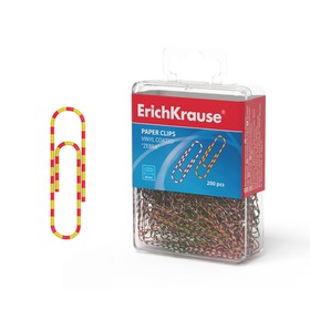 Скрепки канцелярские 28 мм, цветные, 200 штук Erich Krause 'Зебра', с виниловым покрытием, пластиковый бокс