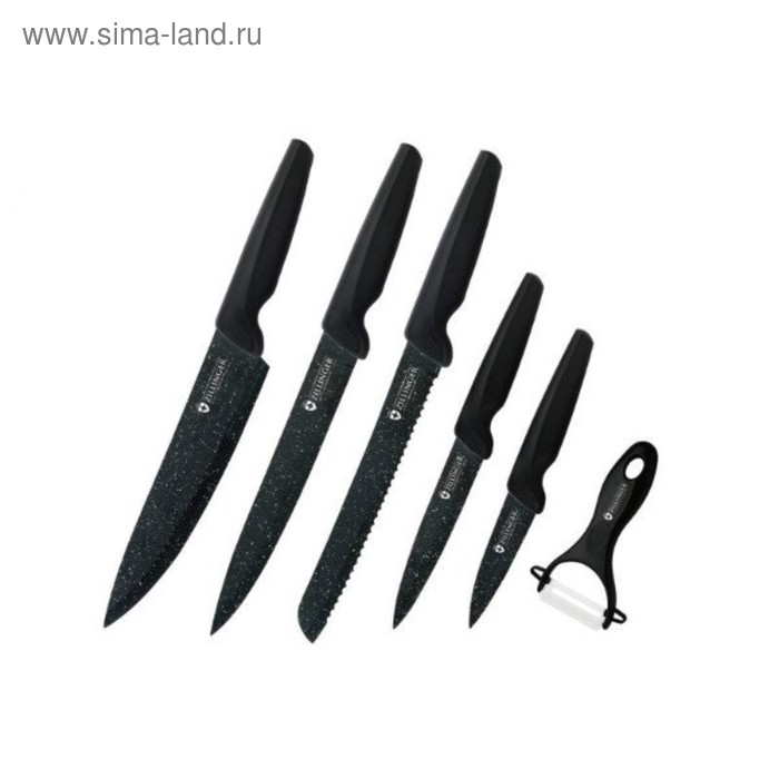 Комплект ножей Zillinger, 6 предметов, чёрные лезвия - Фото 1