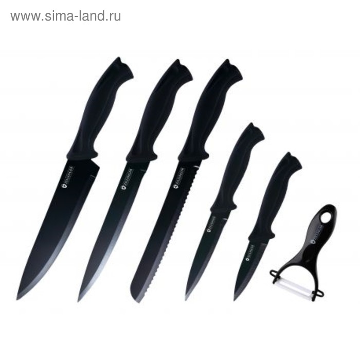 Комплект ножей Zillinger, 6 предметов, лезвия и ручки чёрные - Фото 1