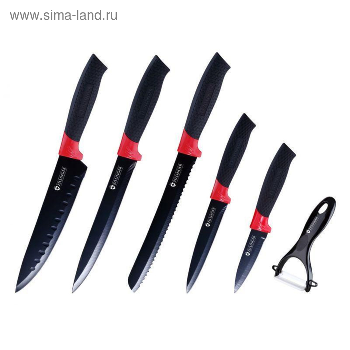 Ножи Zillinger, 6 предметов, чёрные - Фото 1