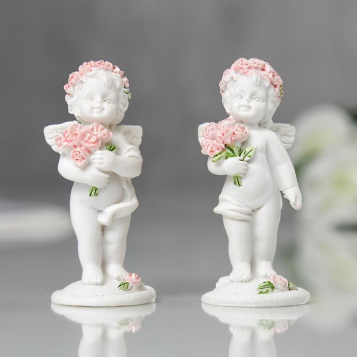 Фигурка полистоун «Ангел в розовом веночке с букетиком», 6.8×2.8×3 см, МИКС - Фото 1