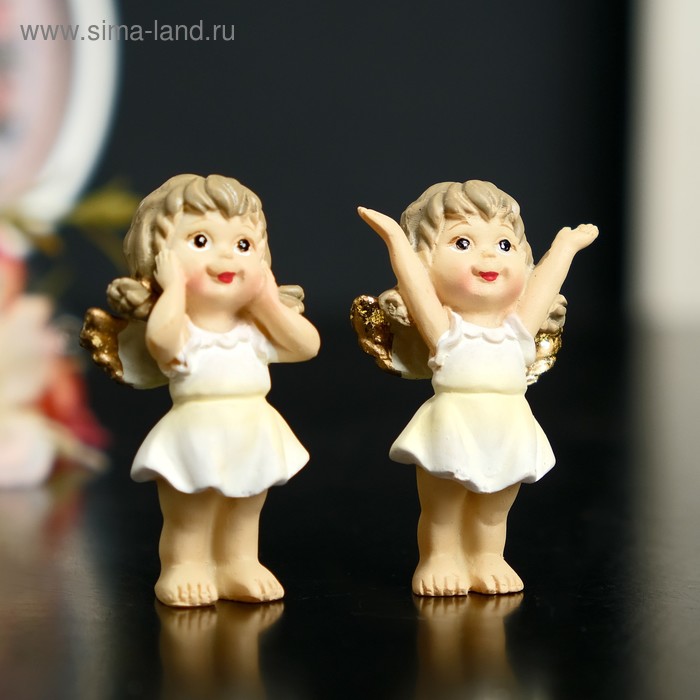 Сувенир полистоун "Ангел-малышка с хвостиками в кремовом платье" МИКС 5х3х2 см - Фото 1